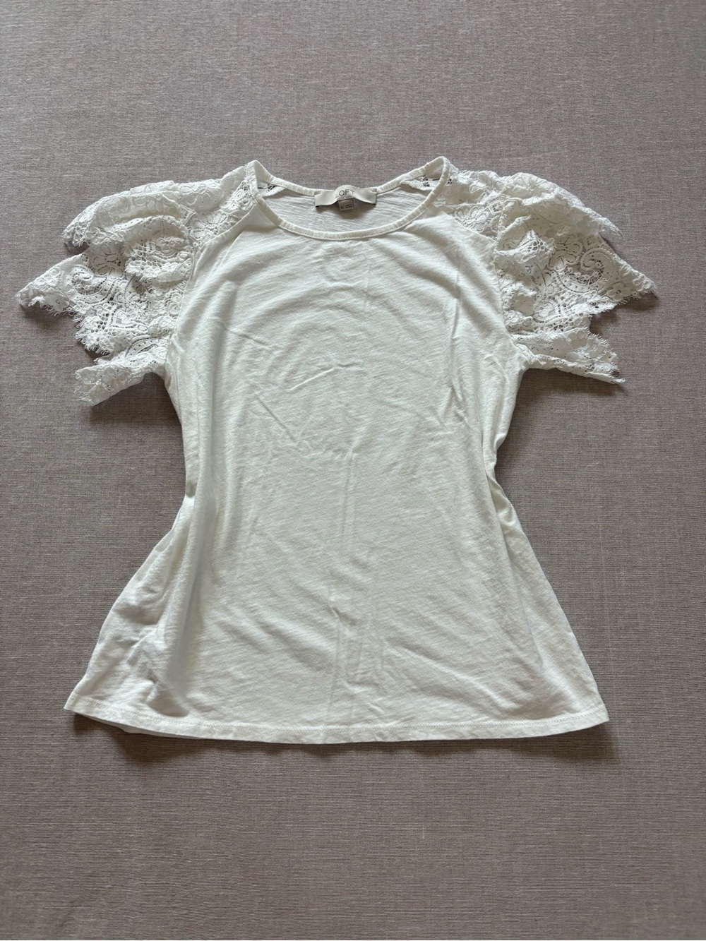 LOFT Cream Lace Flutter Sleeve Tee